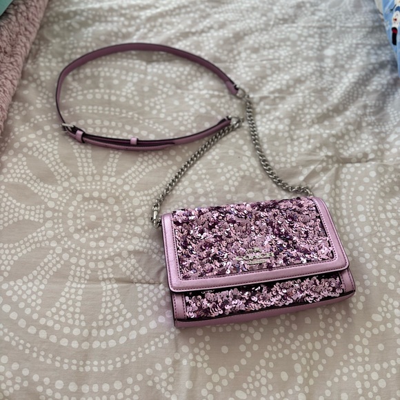 Coach sequined purple/lilac Flap Clutch Crossbody. NWT - Picture 3 of 14
